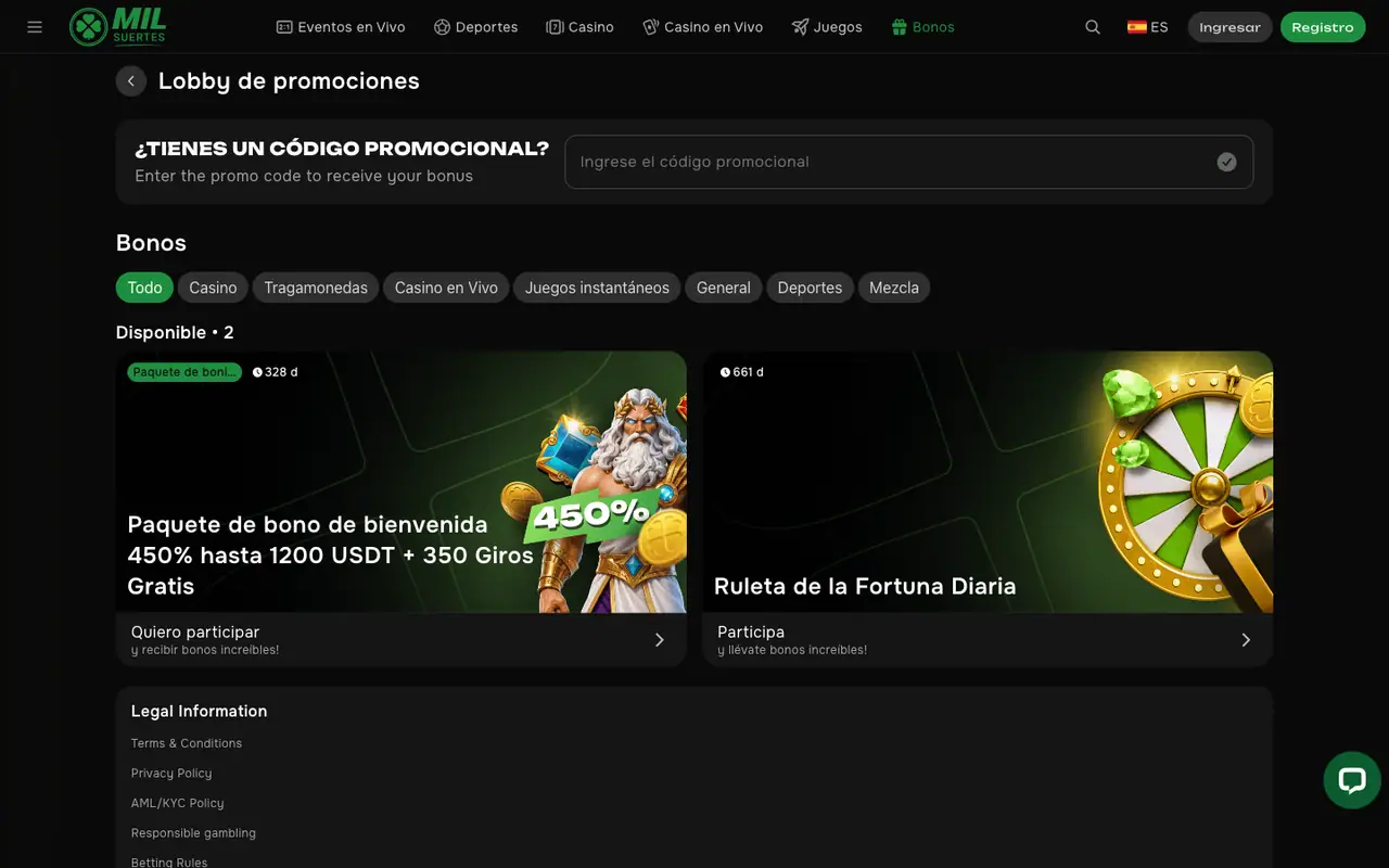 Condiciones del bono de bienvenida